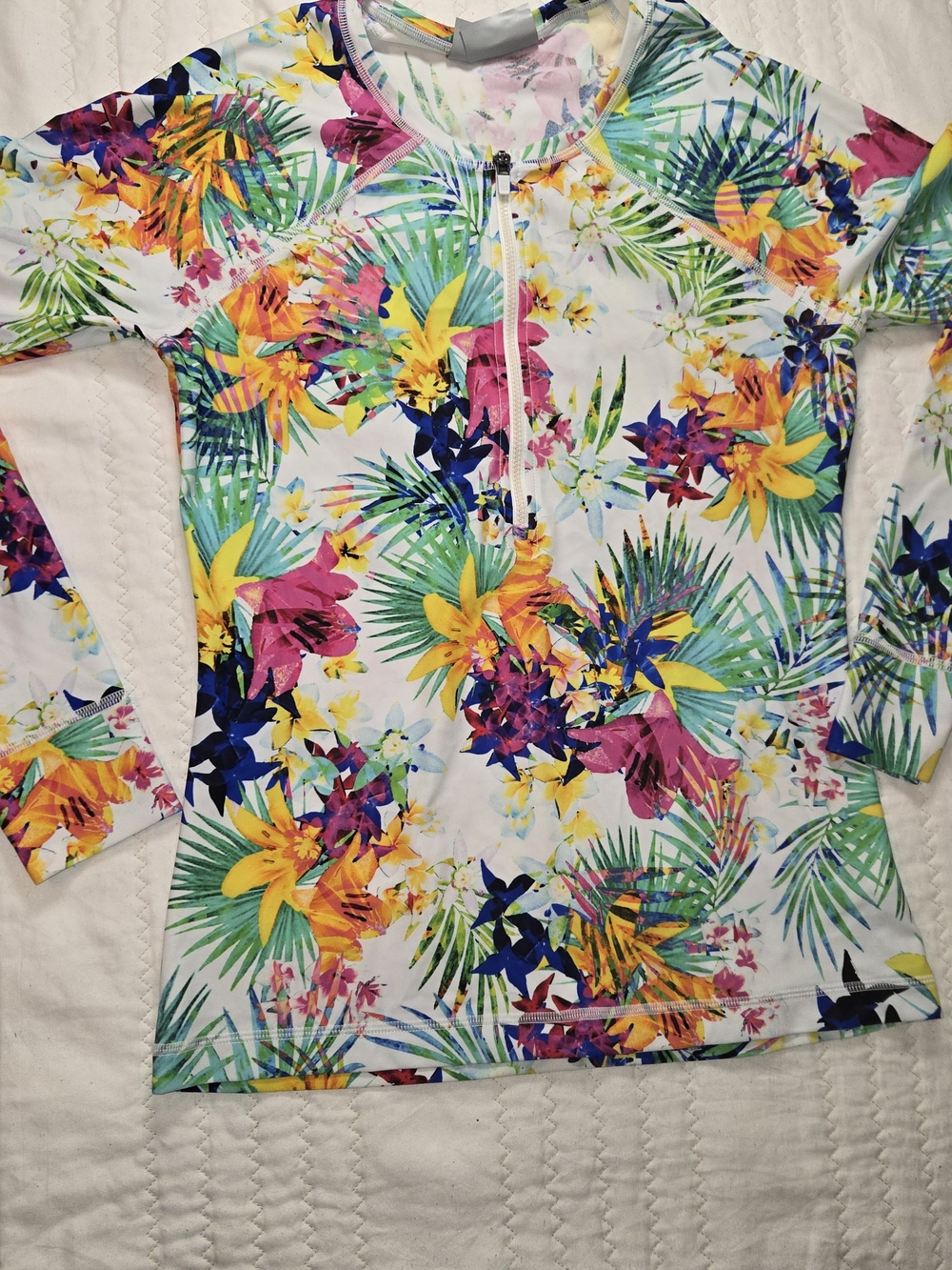 Athleta Swim Hydroguard Long Sleeve Zip Top Floral